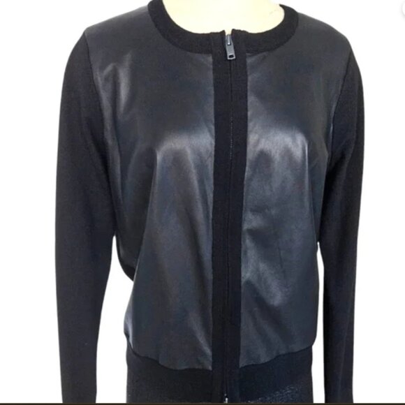DKNY Black Leather and Knit Jacket L EUC - Picture 2 of 7